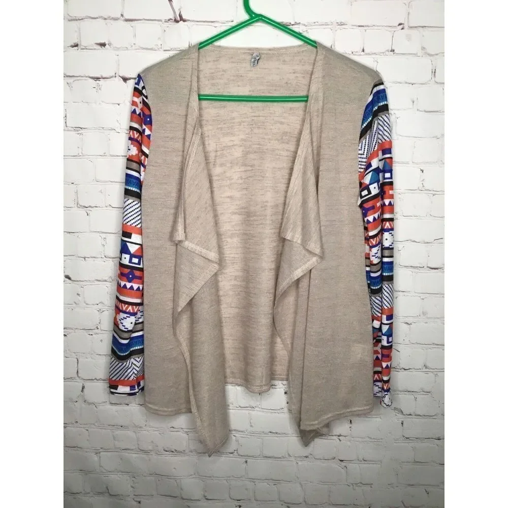 MISSLOOK Women’s Sweater Gray Open Cardigan‎ Tribal Lightweith size XL